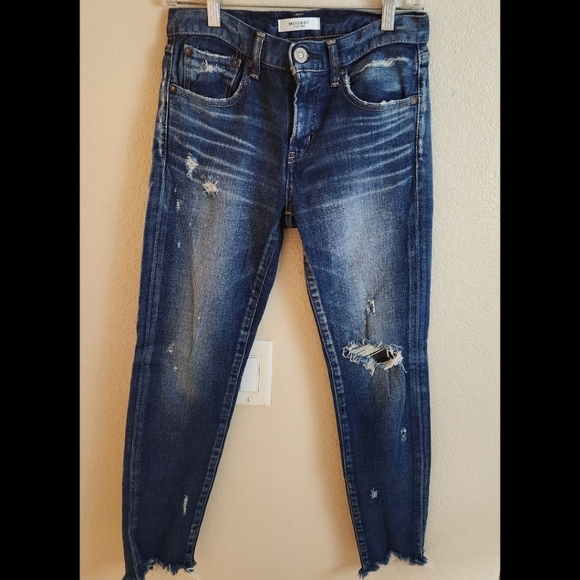 Moussy Vintage Glendele Distressed Tapered Raw Hem Ankle Skinny Denim Jeans 25 - Picture 7 of 15